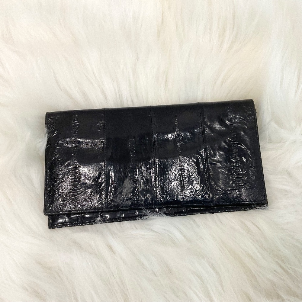 Black Eel Vintage Cheque Book/Wallet With ID Window/Pen/Stylus Holder Slot